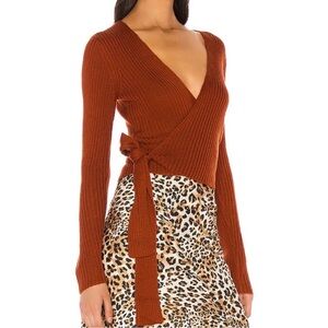 Majorelle Lyla Wool Ribbed Wrap Sweater Cropped V Neck Size S